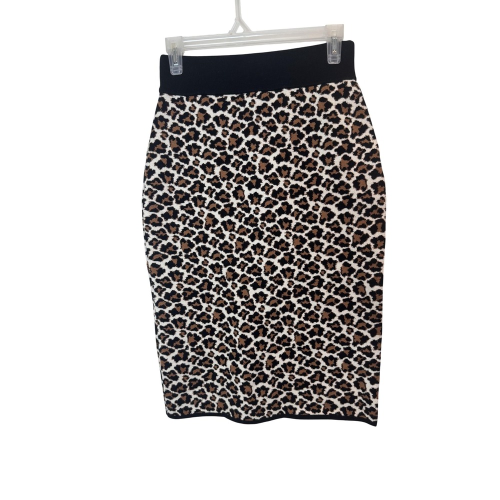 Diane Von Furstenberg Skirt Womens Small‎ Brown Black Leopard Print Knit Pencil